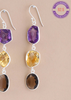 Silver Multicolour Stone Earrings - Amethyst, Citrine and Smokey Topaz