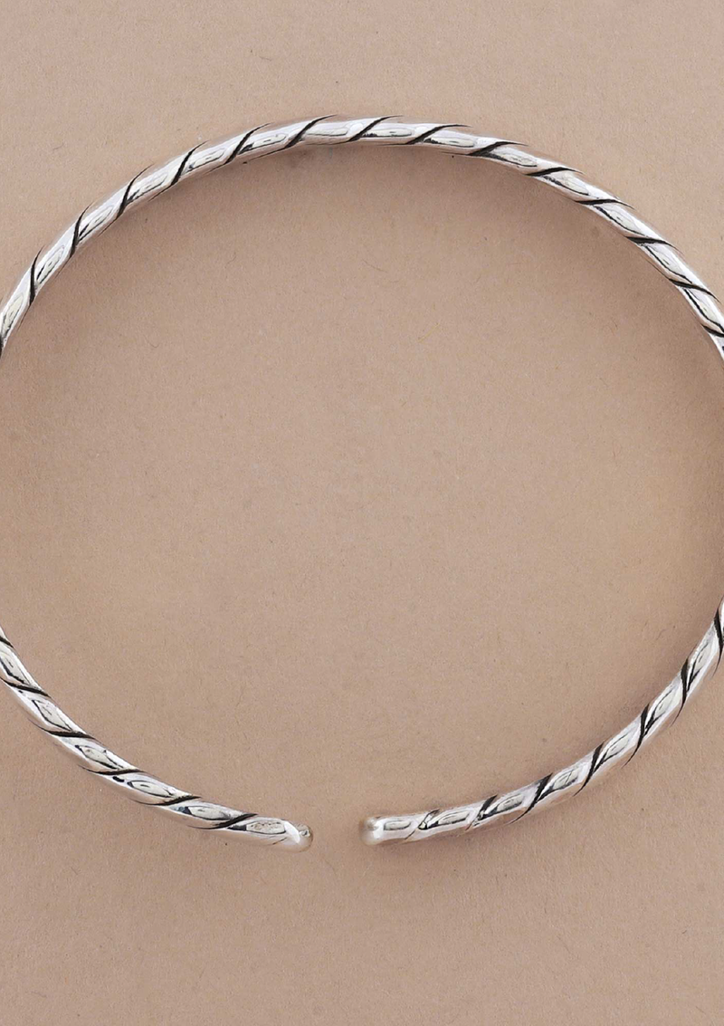 Solid Ridged Silver Bracelet