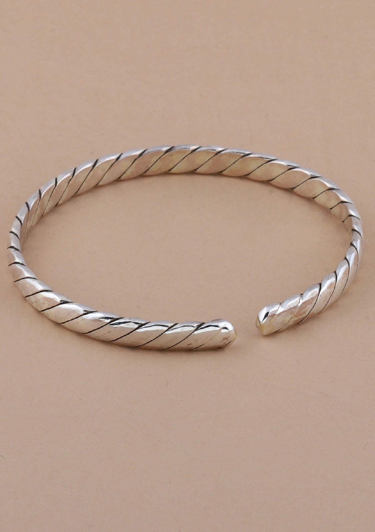 Solid Ridged Silver Bracelet - IshqMe