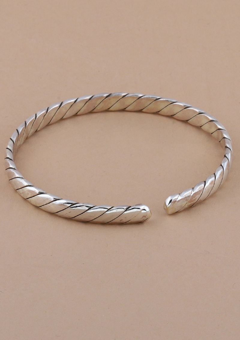 Solid Ridged Silver Bracelet