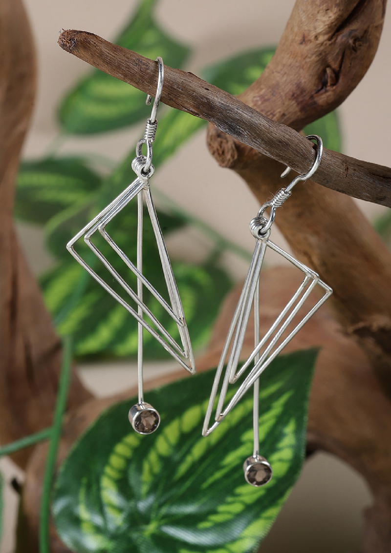 Triangle Frame Smoky Topaz Silver Dangler Earring