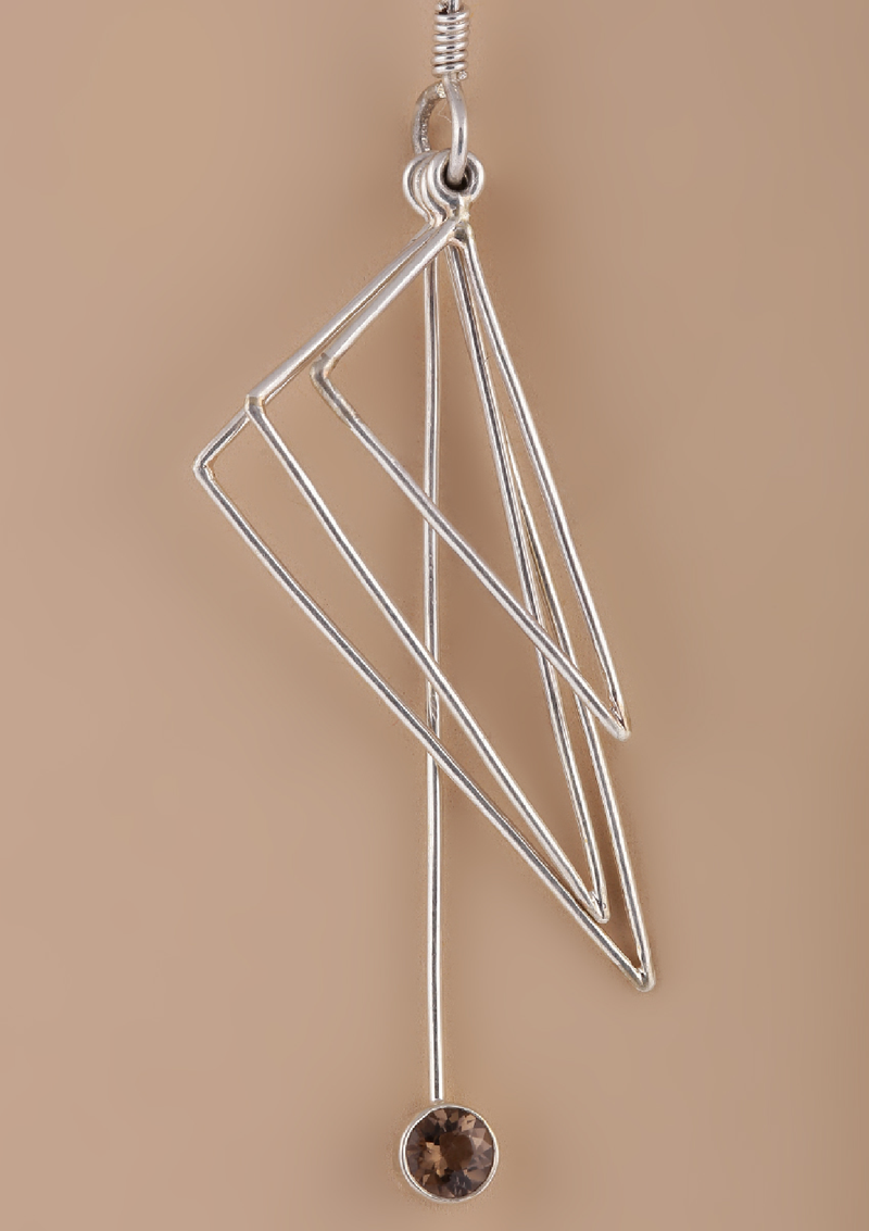 Triangle Frame Smoky Topaz Silver Dangler Earring