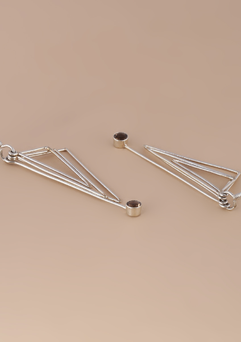 Triangle Frame Smoky Topaz Silver Dangler Earring