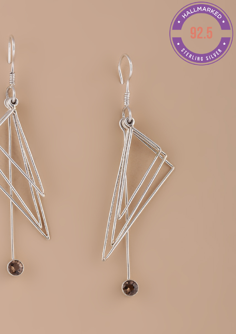 Triangle Frame Smoky Topaz Silver Dangler Earring