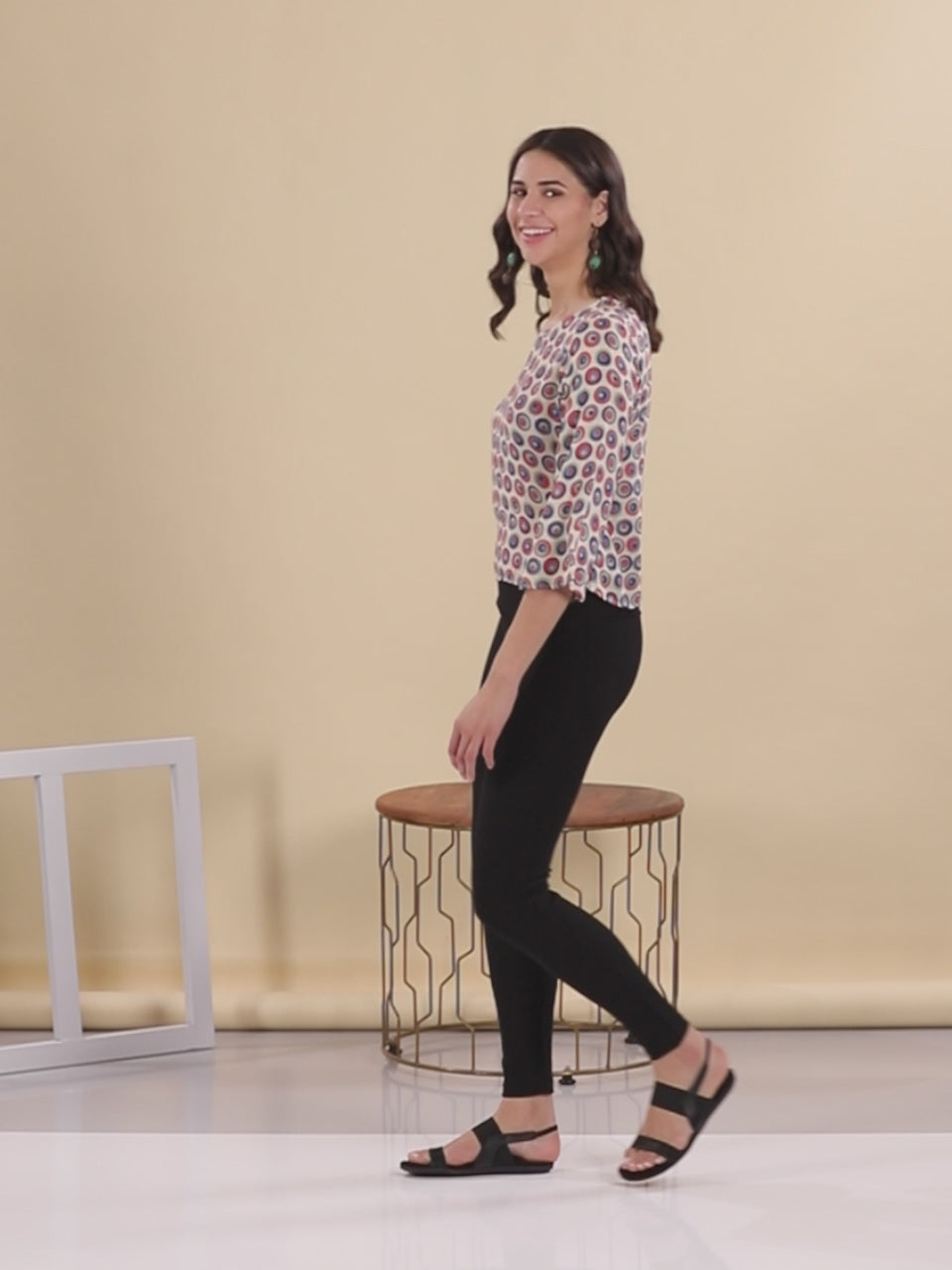 Printed Flared Sleeve Top, bell sleeves top