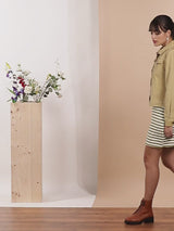 Lyra - Tan Denim Jacket with green striped T-shirt dress
