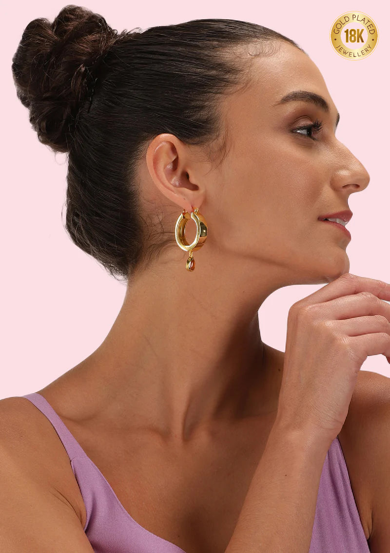 Carnelian Drop Hoops