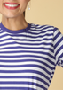 Hayley - Pink Denim Jacket with Blue Striped Dress