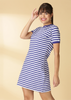 Hayley - Pink Denim Jacket with Blue Striped Dress