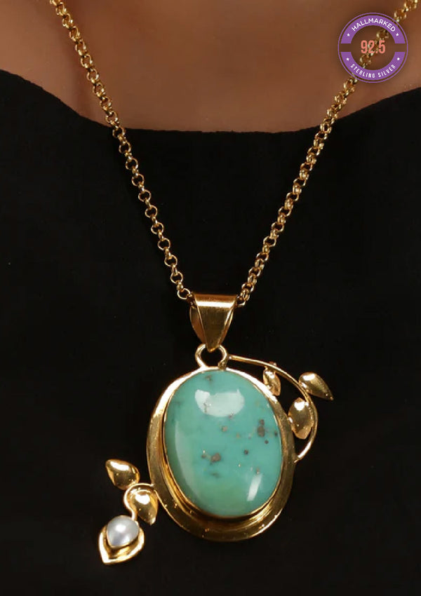 Turquoise and pearl studded pendant