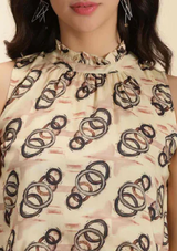 Ruffled Neckline Printed Top